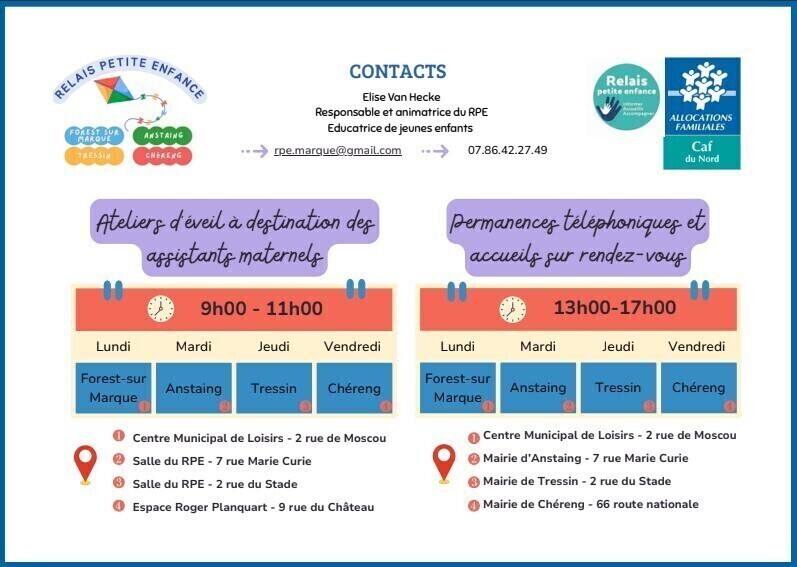 horaires et coordonnées RPE