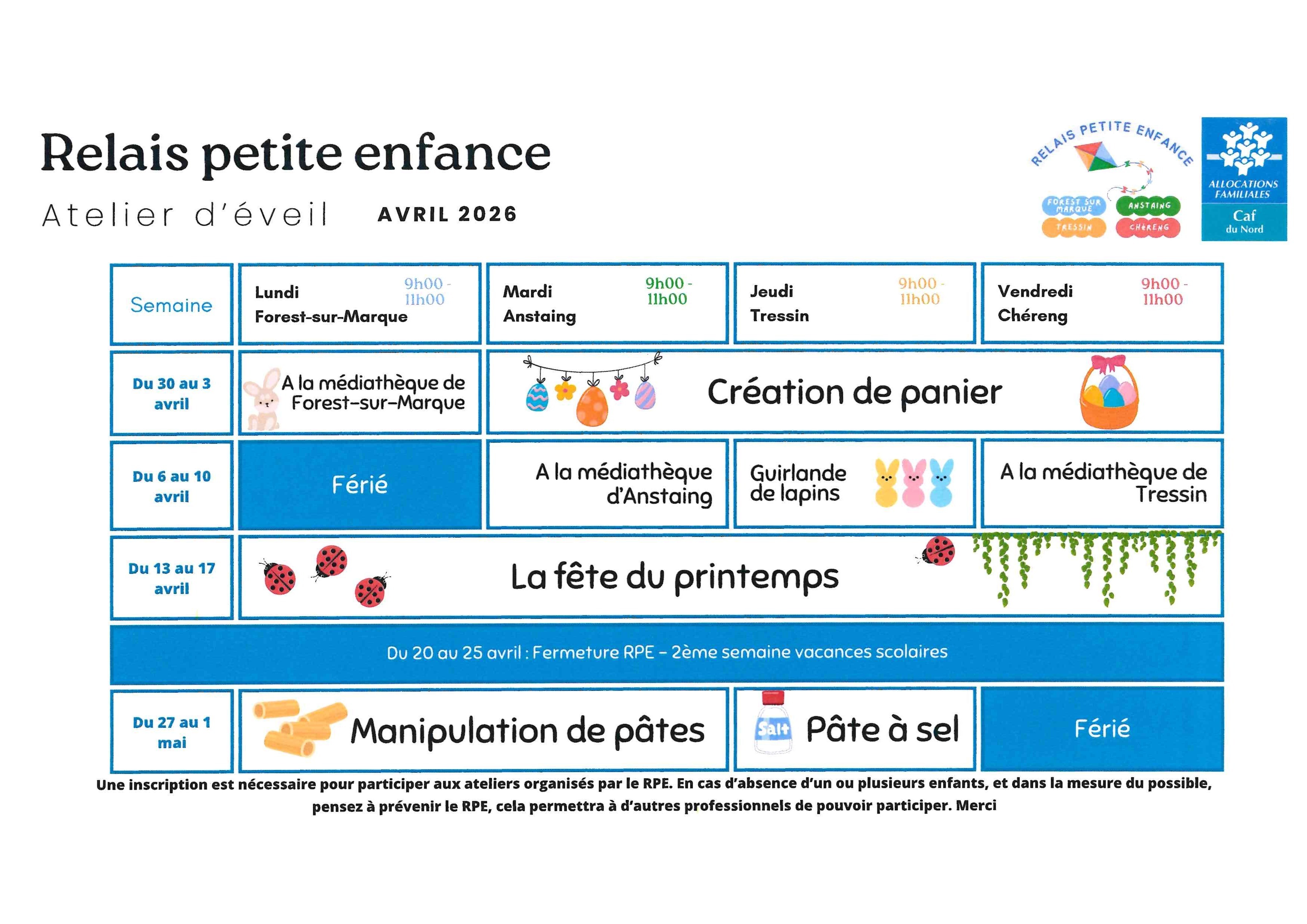 RPE - Planning d'activités avril 2026