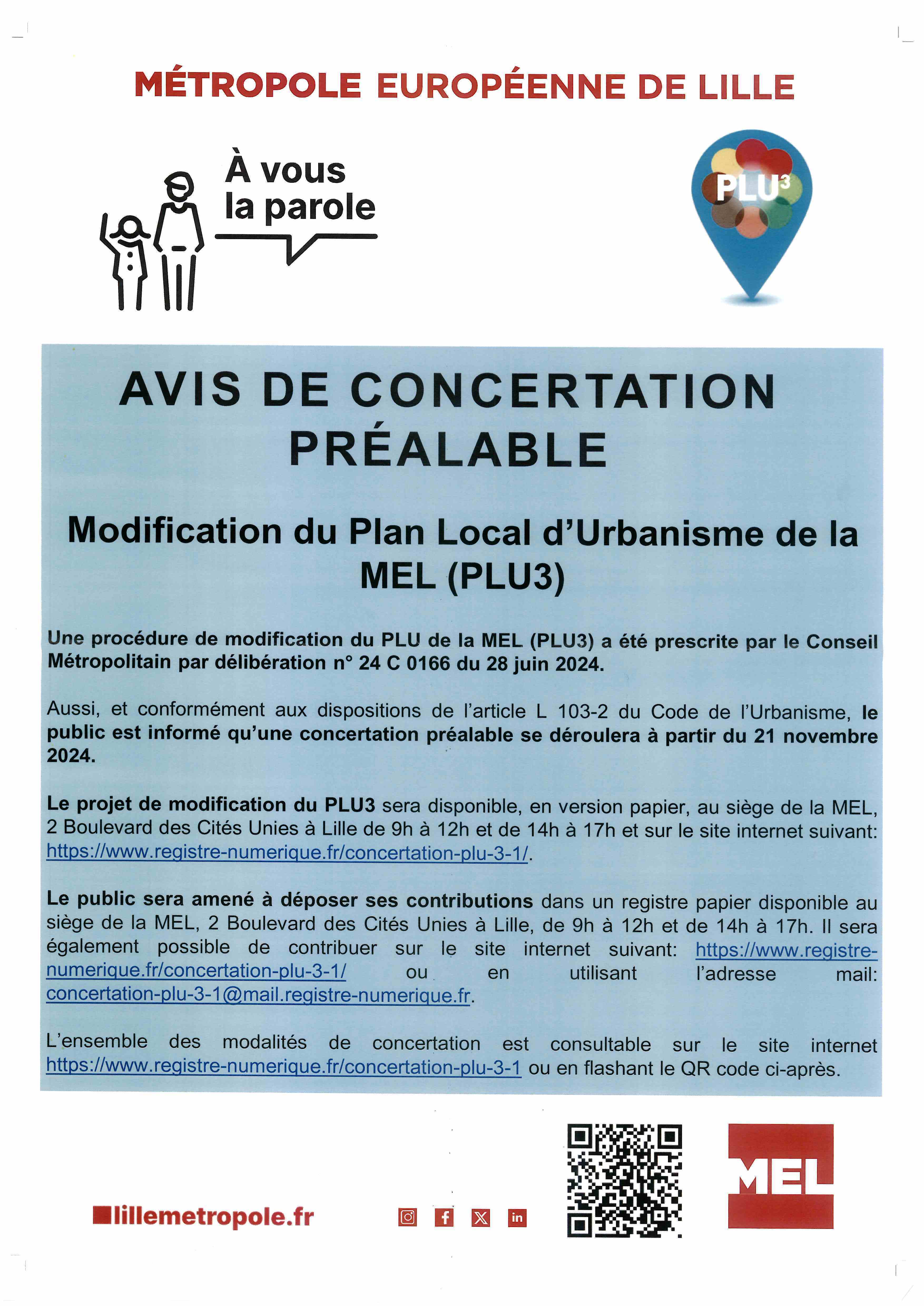 Affiche avis de concertation préalable modif PLU3