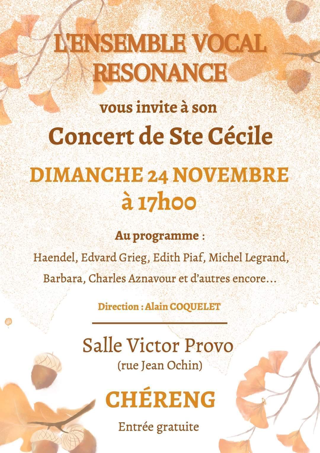 Affiche concert ste cécile 2024 ensemble vocal résonance